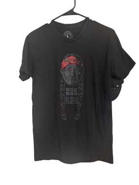 Black Graphic Short-Sleeve Tee with Red Bandana Accent